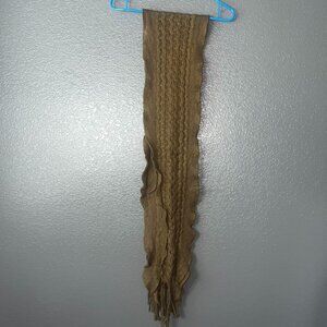 Women’s Brown Cable Knit Scarf Fringe Long Winter Fall Accessory